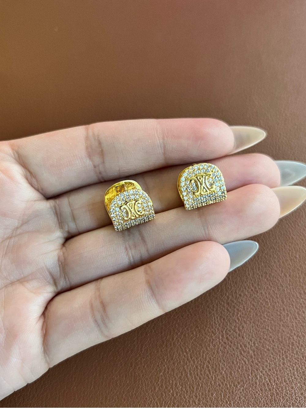 Gold Pavé Monogram Dome Stud Earrings - Shimmering Gold